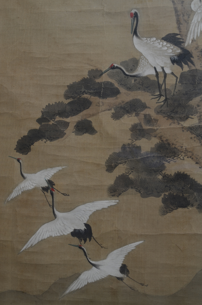 Chinese painting of a flock of cranes — a detail of the painting