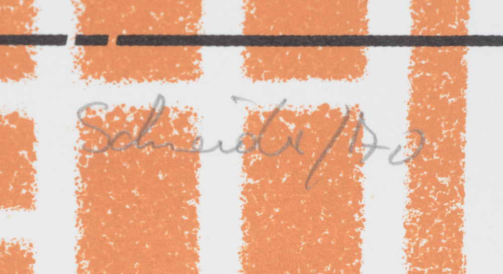 Jürgen Schneider 'I'm free' screenprint 1970, signature — Signature of the artist and date written in pencil, on the bottom right 'Schneider/70'.