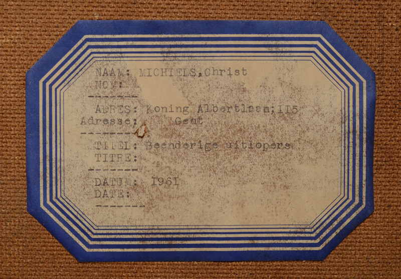 Christ Michiels 'Beenderige uitlopers' Painting 1961 — Information at the back of the board (Artist, date, title and adress)