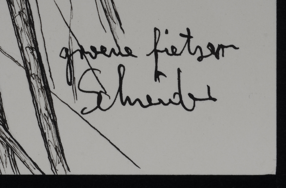 Jurgen Schneider Groene fietsen  — Title and signature of the artist in bottom right corner.&nbsp;