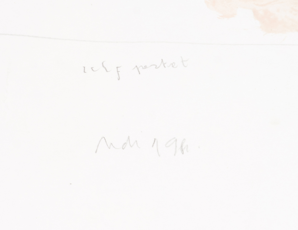Mario de Brabandere 'Zelf-portret' painting from 1981 — Title, signature and date written underneath the painting in pencil.