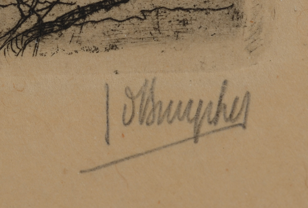 Jules De Bruycker, Jardin (urban landscape), a rare etching, 1928 — Signature of the artist in pencil, bottom right