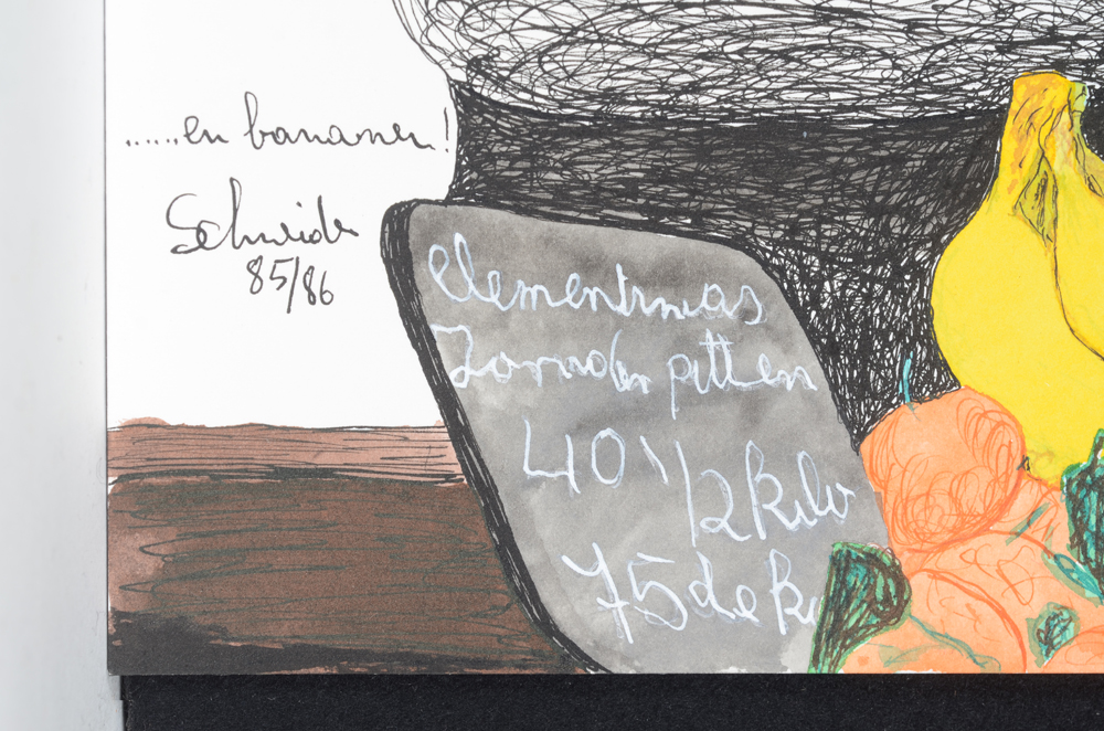 Jürgen Schneider '...... en bananen' signature  — Signature of the artist, title and date on the bottom left.