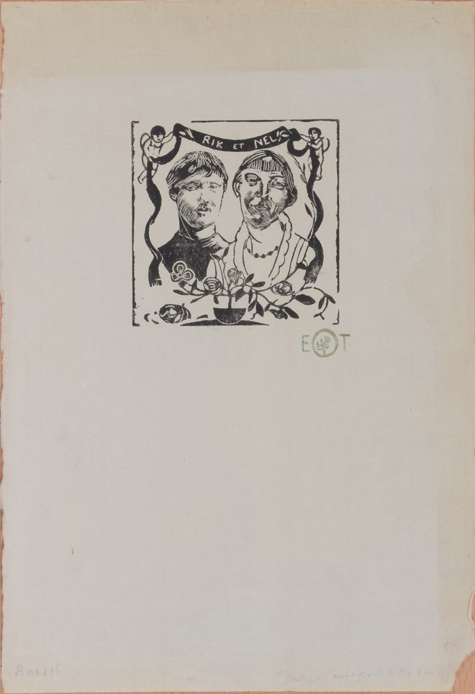 Edgard Tytgat 'Rik et Net' Woodcut  — Gravure sur bois de Rik Wouters et sa femme, marqué au tampon.