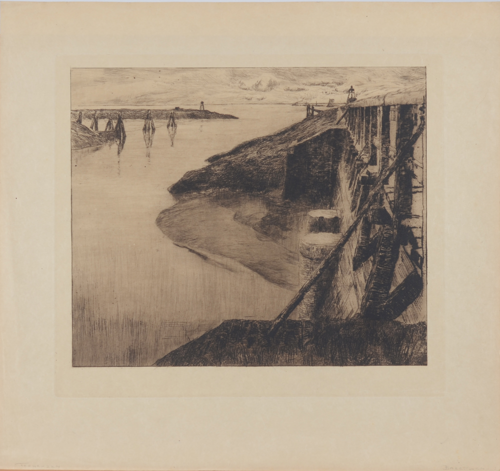 Albert Baertsoen 'Sluice à Terneuzen' Etching and aquatint 1914 — Eau-forte l' Ecluse à Terneuzen, 1914<br>