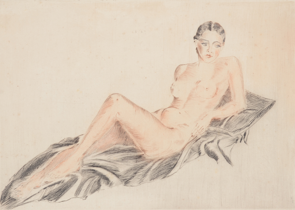 Reclining female nude — Detail of the etching