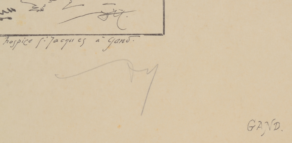 Armand Heins Maisonnettes de pêcheurs back signature — Lithograph signed by the artist on the bottom right. On the lithograph an underneath in pencil.