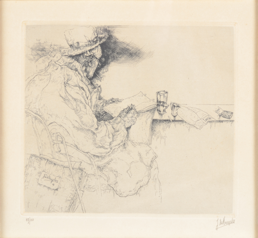 Jules De Bruycker — Autoportrait de l'artiste, eau-forte originale signée et justifiée de 1941