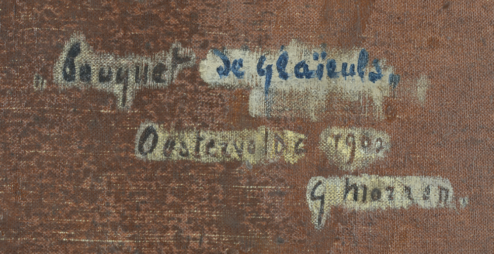 Georges Morren — Text, written by the artist at the back of the canvas, with title, localisation, date and signature