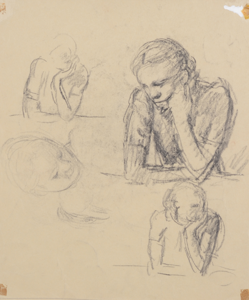 Albert Van Dyck — The back side of the drawing with studies of a girl