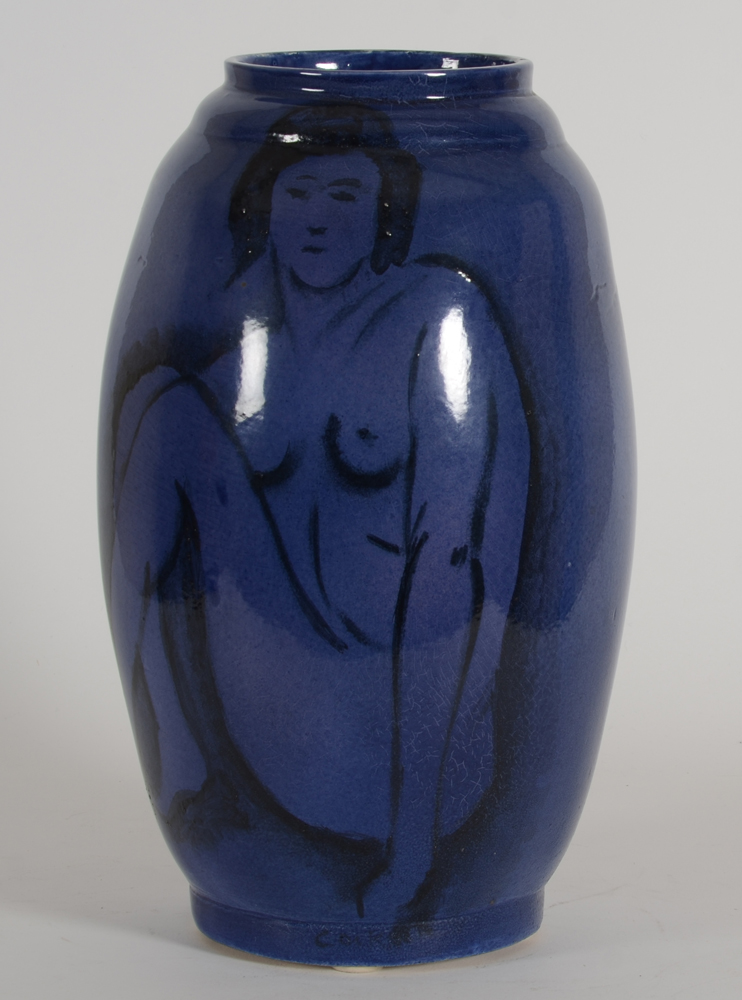 Jan Cockx Blue Nude Vase — Large handpainted ceramic vase 43 cm