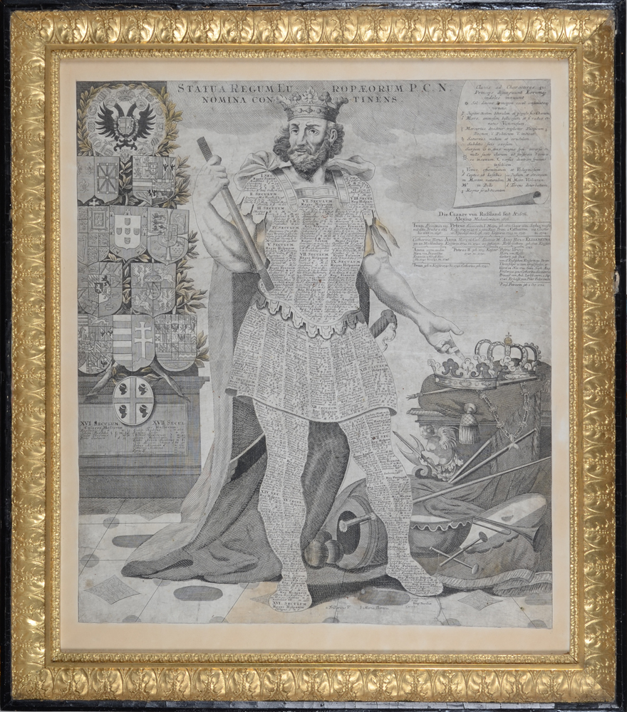18th century engraving of the history of European dynasties, especially the Russian Tsars — Descendances des courts d'Europe, avec mention spéciale des Tsars Russes