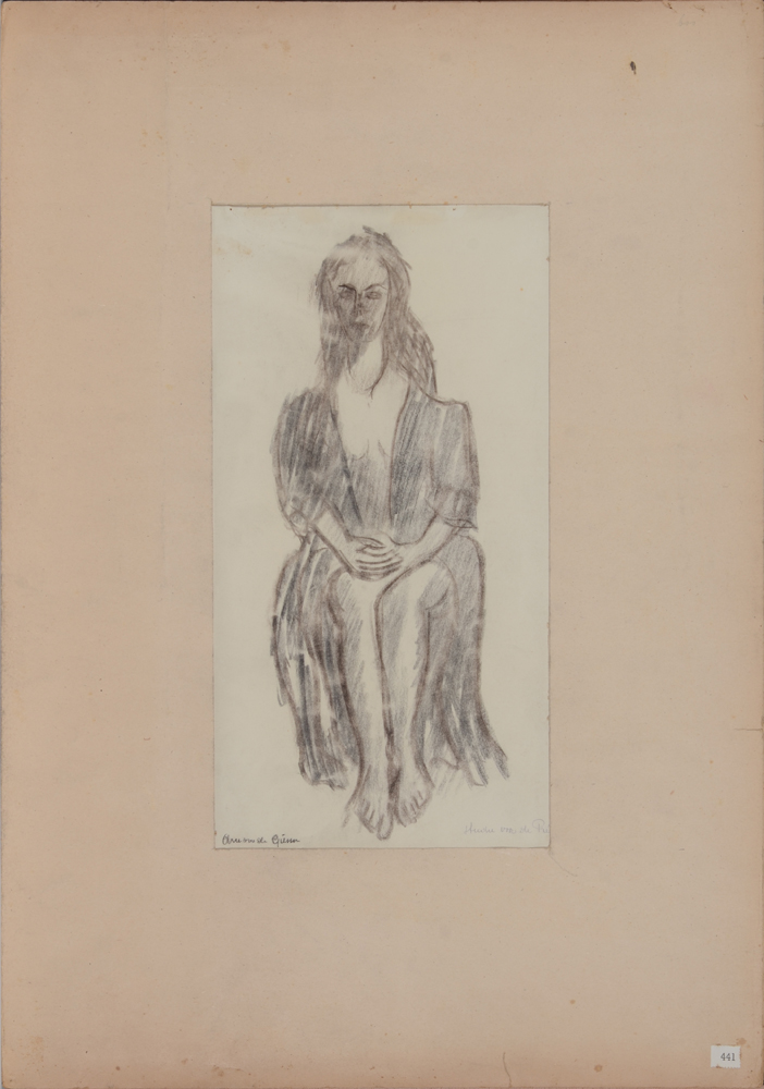 Arie Van Der Giessen 'Studie voor de Piéta' — Dessin au fusain, étude pour la Piéta. Signé par l'artiste
