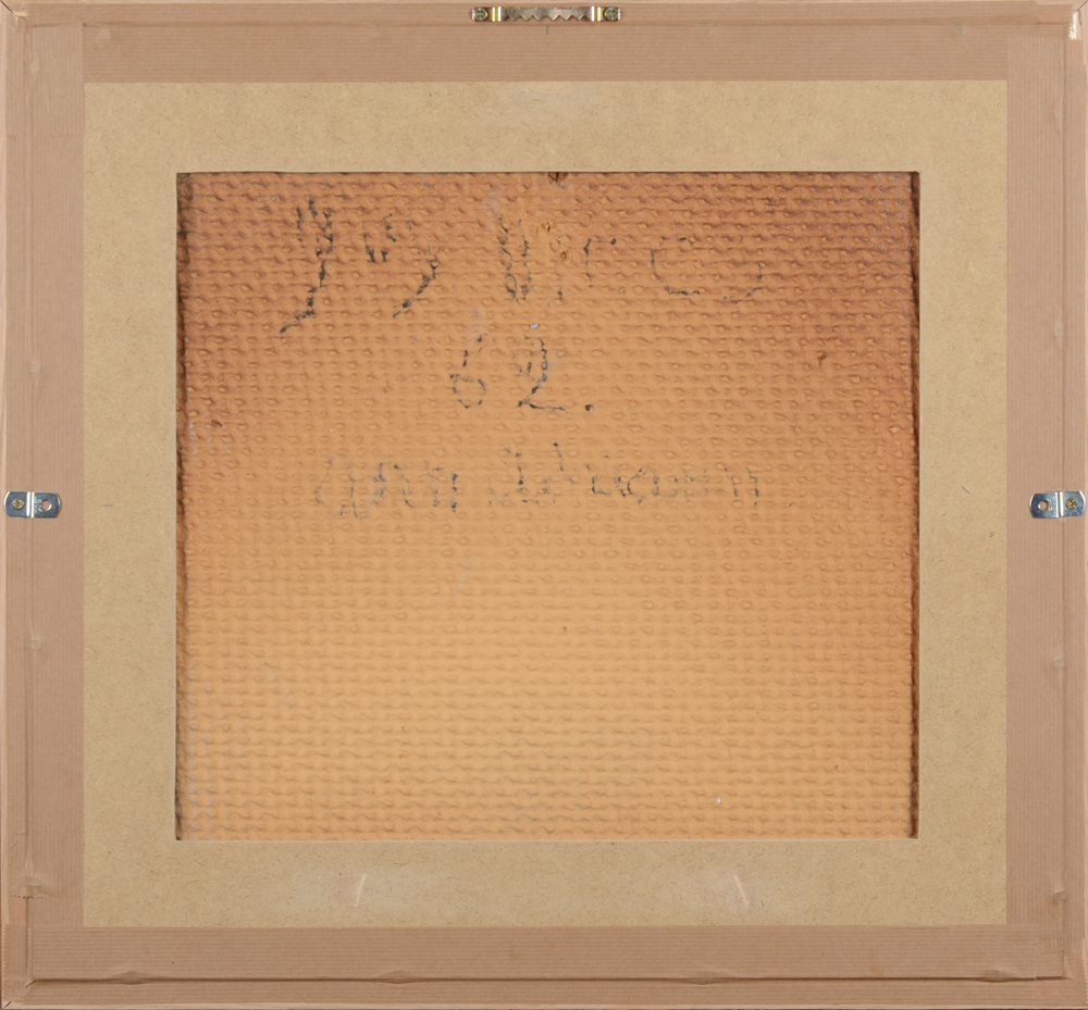 Guy Mees an extremely rare mixed media work with lace 1962 — Back of the work, visibly framed with glass