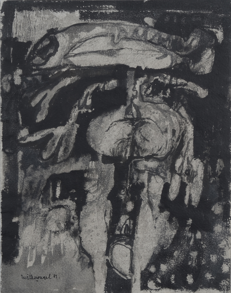 Roger Wittevrongel — rare composition de 1961, signée et datée, encre (lavis) sur papier