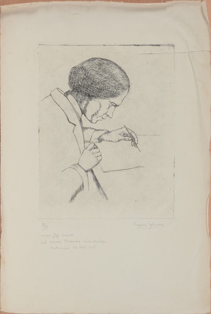Eugeen Yoors etching of a writer — Gravure d'un écirivain, donnée à Jef Crick, signée et datée par l'artiste.