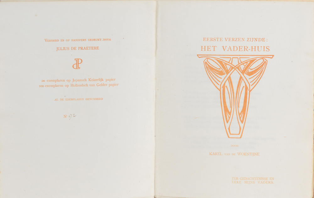 Julius De Praetere & Karel Van de Woestijne — Page de titre de cet important recueil de poèmes symbolistes, imprimé par Jules De Praetere en 1903