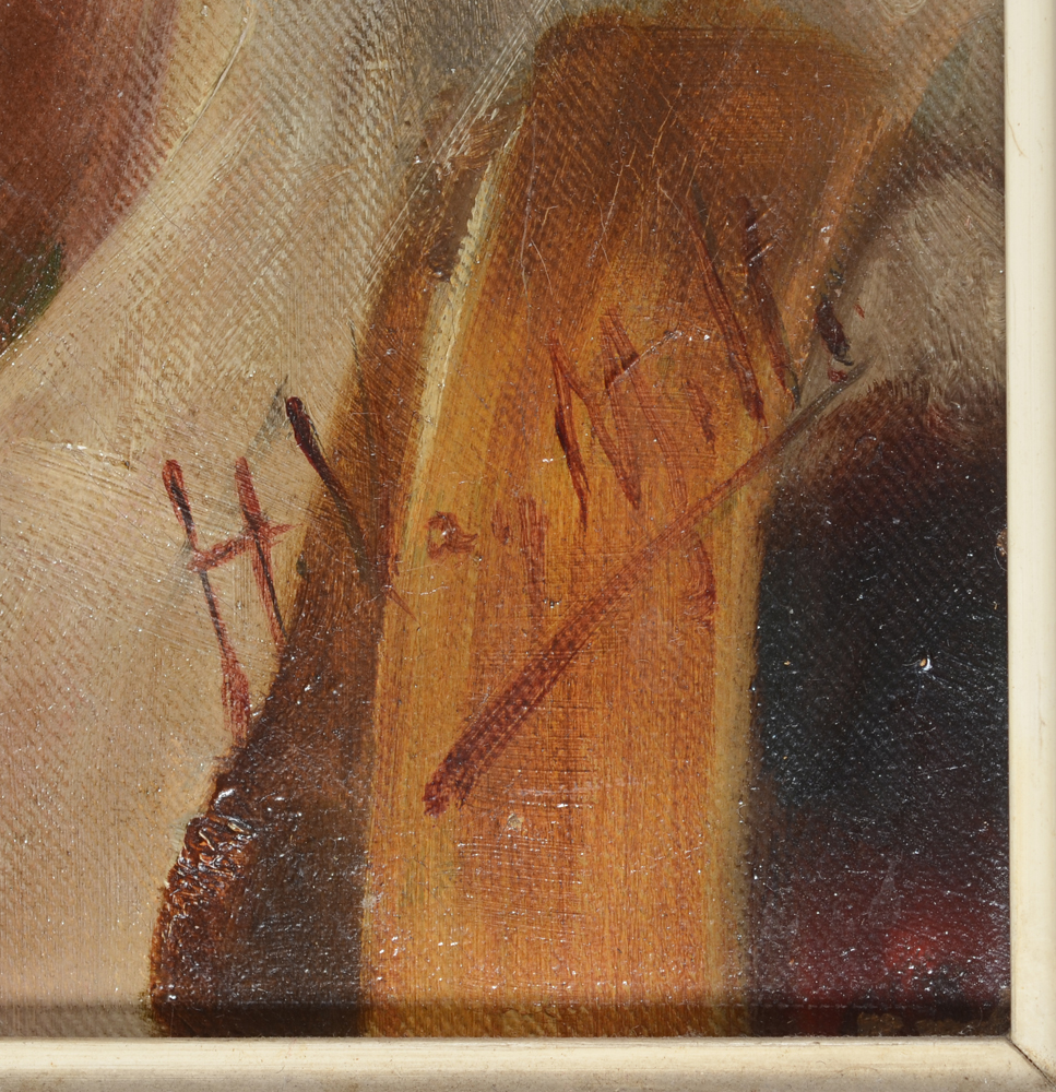 Henri van Melle Female portrait, oil painting Signature — Signature of the artist on the bottom right in paint.