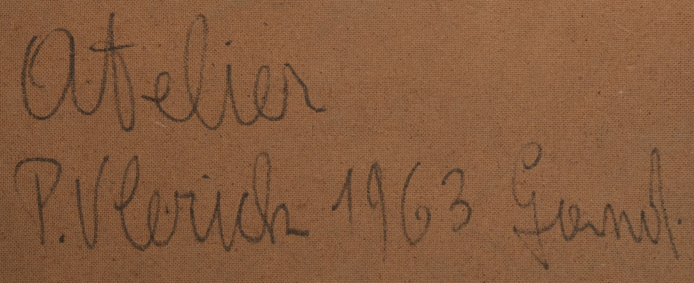 Pierre Vlerick — Peinture abstraite, huile sur isorel, signée et datée 1963<br>