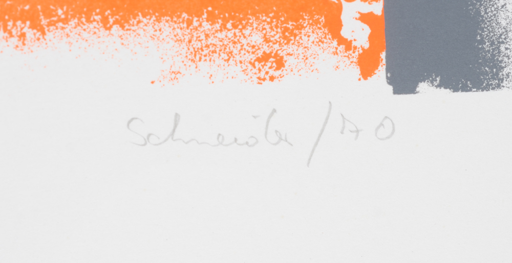Jürgen Schneider 'A. Man' Screenprint 1970, signature  — Signature of the artist written in pencil together with the date 'Schneider/70', on the bottom right.