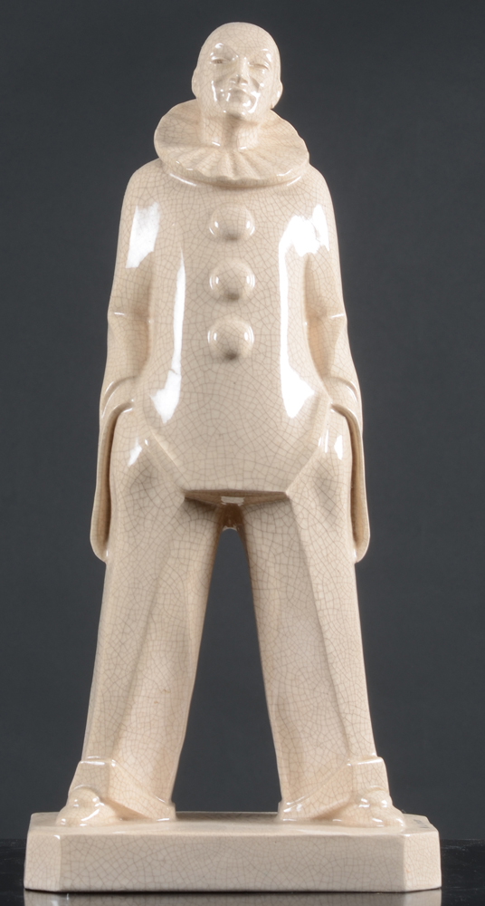 Max Le Verrier — Pierrot en faience craquelé, en bonne condition et signé