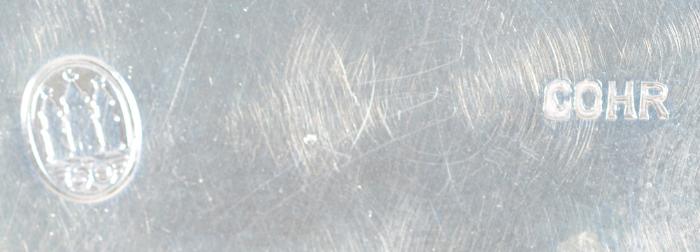 Cohr silver vintage design coffee pot 1960 — Detail of official Danish mark and date 1960, and makers mark on the bottom of the piece