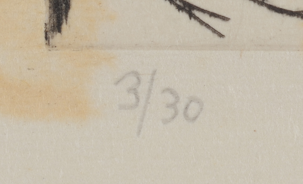 Jakob Steinhardt Prayers at the synagogue  Etching 1913 — Justification on the bottom left of the etching in pencil. 3/30
