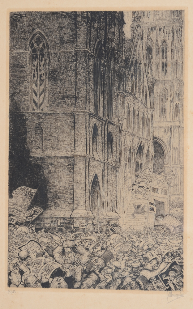 Jules De Bruycker (1870-1945), Kerwinkel onder de draake — Eau-forte originale, signée et justifée par l'artiste