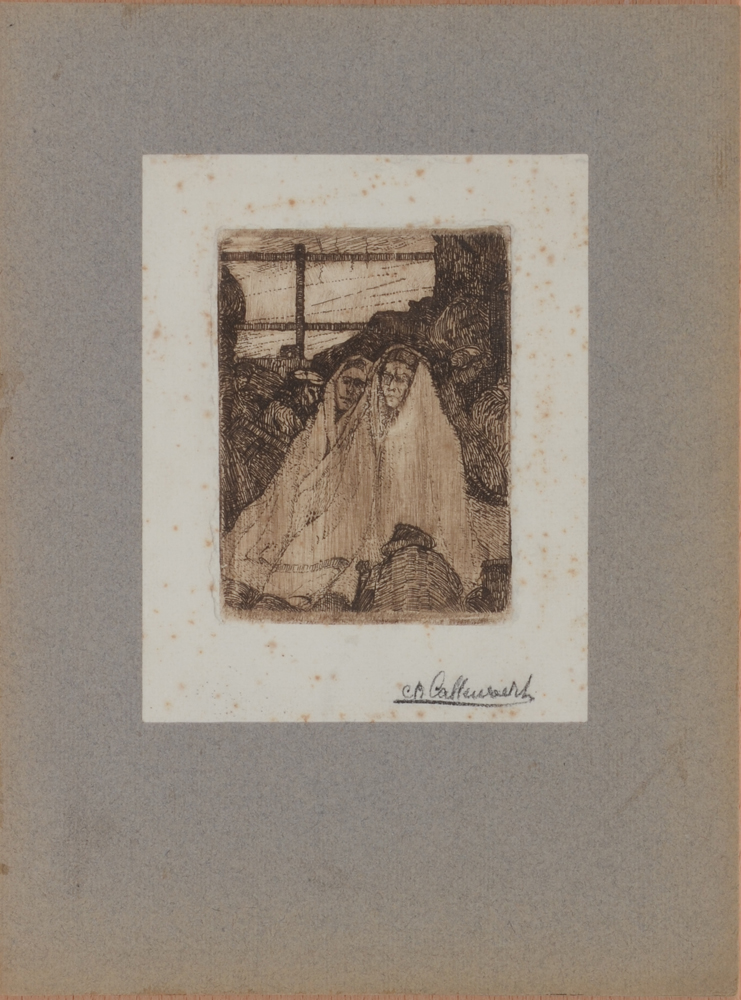 Charles-René Callewaert The refugees — Eau-forte et pointe sèche, fait lors de la Première Guerre, épreuve très rare ca. 1918