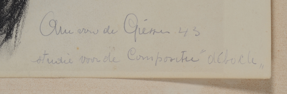 Arie Van Der Giessen 'Studie voor Compositie "Debacle"' signature  — Signature of the artist, date and title on the bottom right.