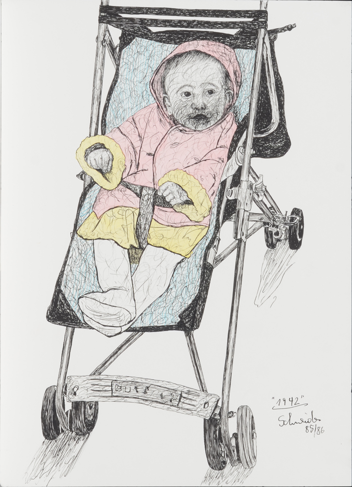 Jürgen Schneider '1942' — Dessin d'un enfant. Signé et daté.