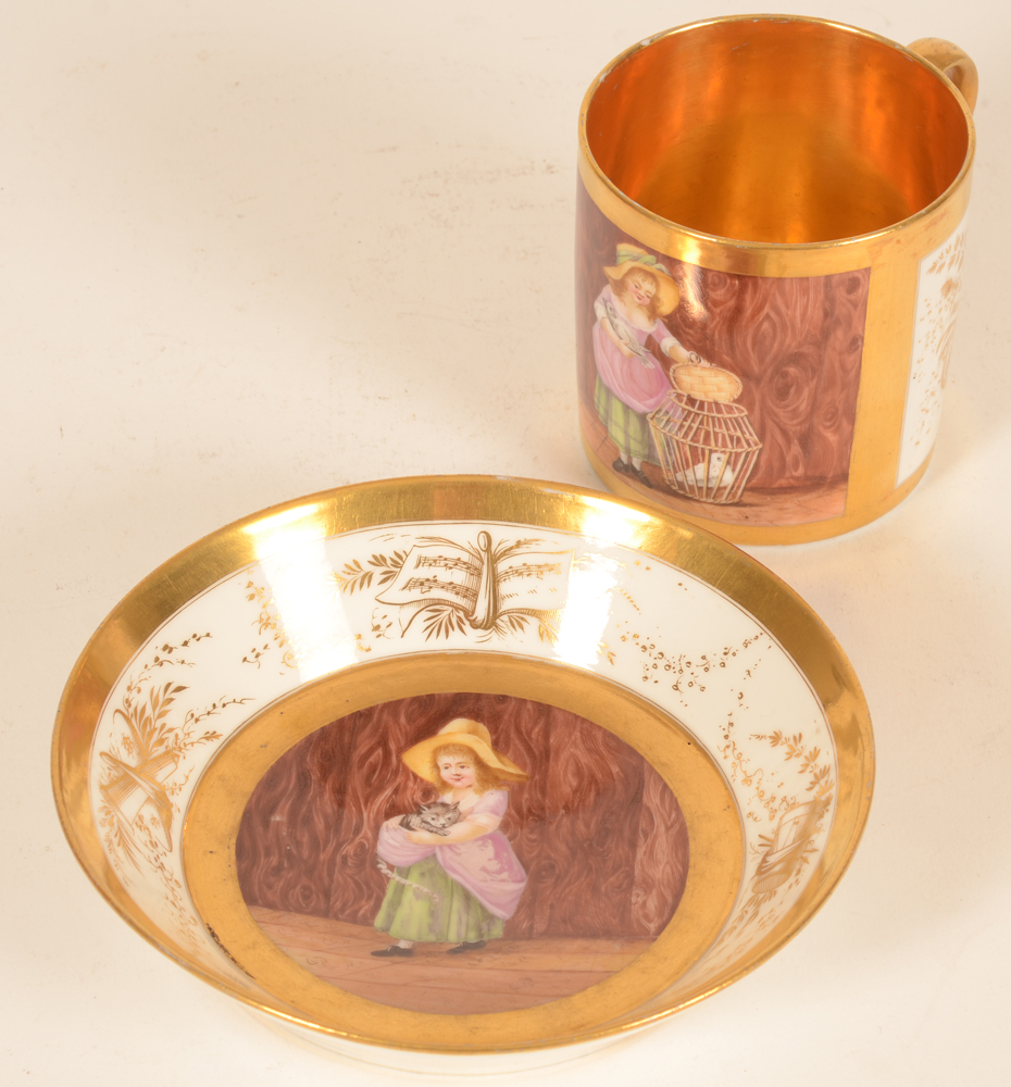 Allegorical porcelain cup and saucer — cup with the original saucer