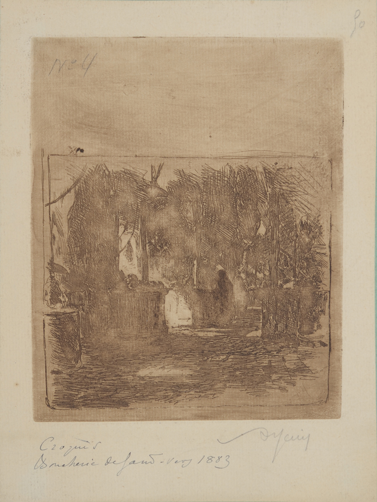 Armand Heins Coin de la Grande Boucherie à Gand Etching 1884  — Detail of the etching sheet. 20 x 14,5 cm.