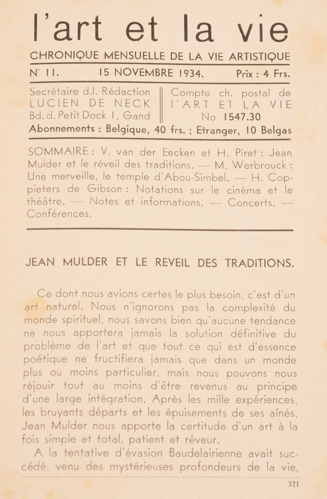 L'Art et La Vie — Table of contents november