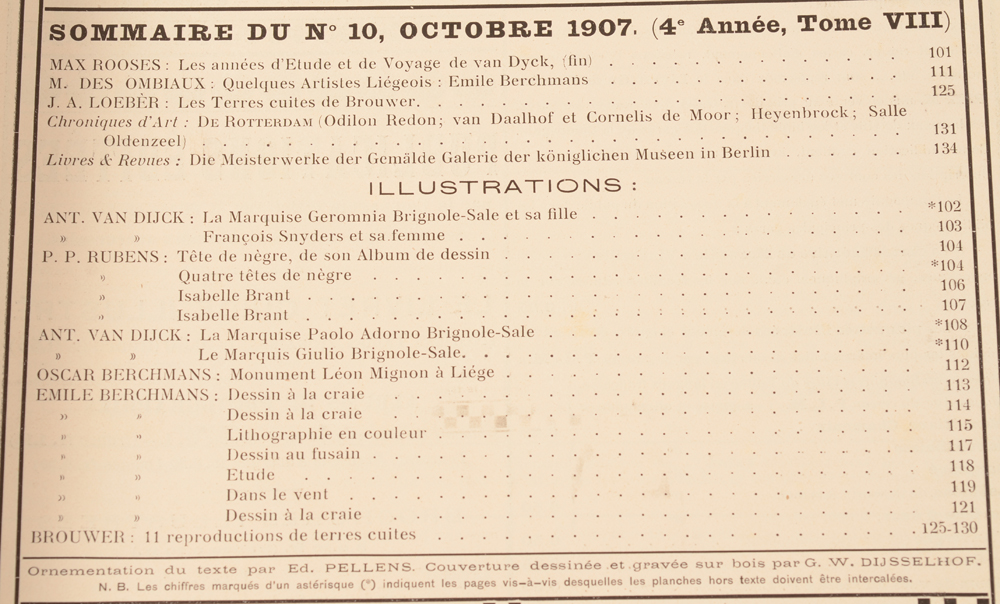 Art Flamand et Hollandais 1907 — Table of contents October