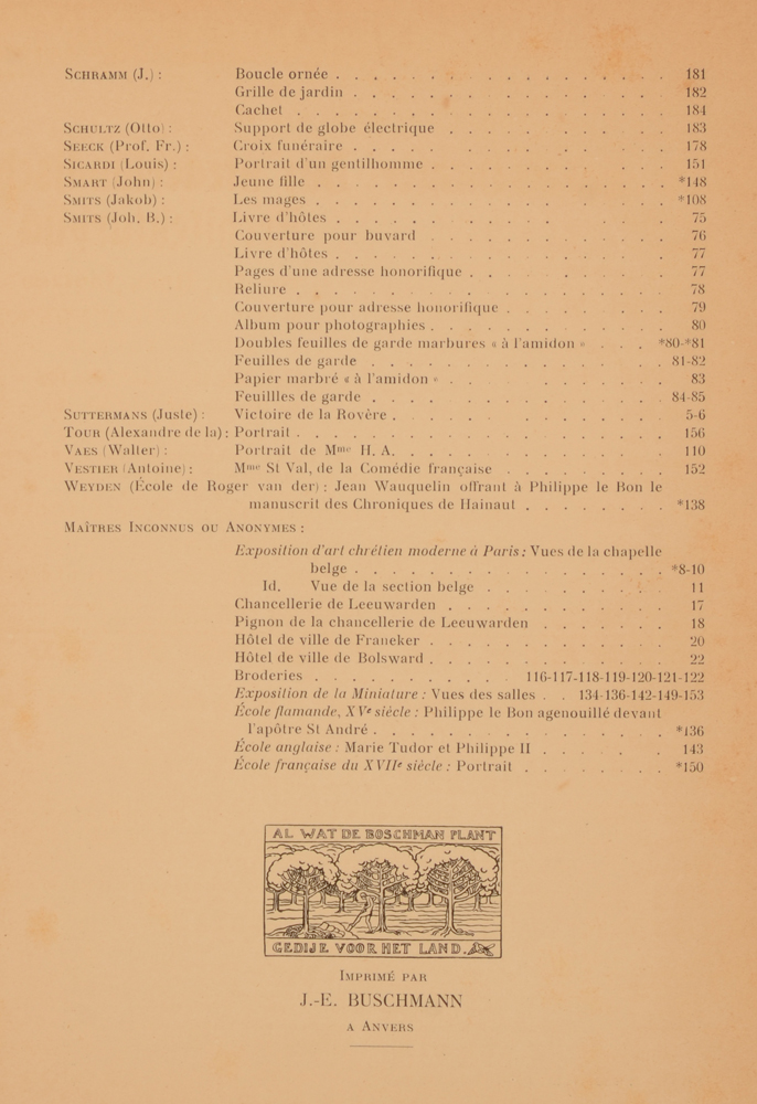 Art Flamand et Hollandais 1912 — End of table 1st half