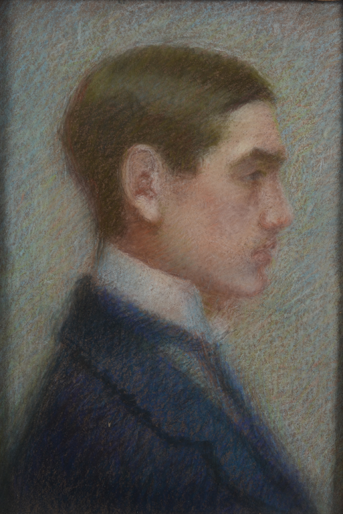 Unknown Belgian artist — Portrait en profil d'un jeune homme, pastel non signé, ca. 1910