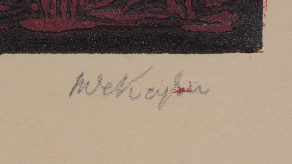 Marie De Keyser colour woodcut — Signature of the artist on the bottom right of the print in pencil. 