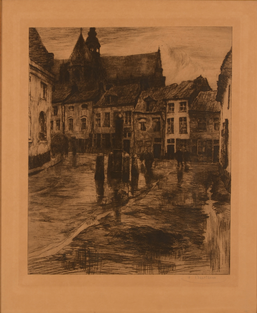 Albert Baertsoen Small square at Aalst — Eau-forte, Petite Place à Alost