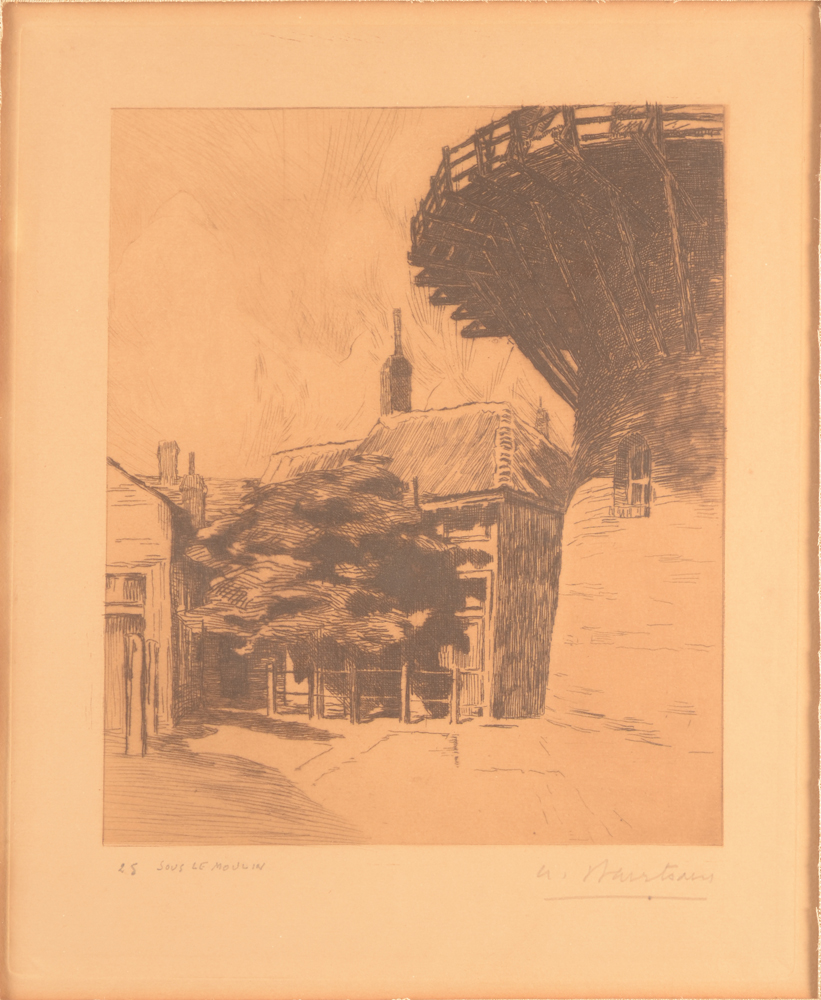 Albert Baertsoen — eau-forte, 'sous le moulin', signée
