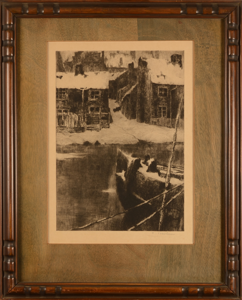 Albert Baertsoen Luizengevecht — The etching in its frame