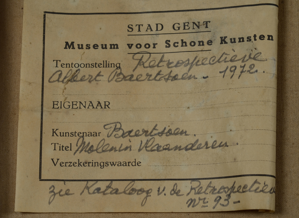 Albert Baertsoen — Detail of the exhibition label of the 1972 exhibition in the Museum of fine Arts Gent