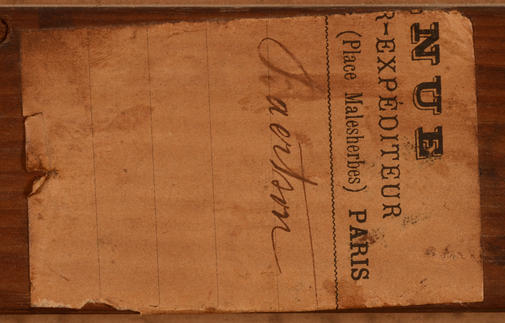 Albert Baertsoen Bruges 1897 — fragment of an unidentified exhibition label at the back