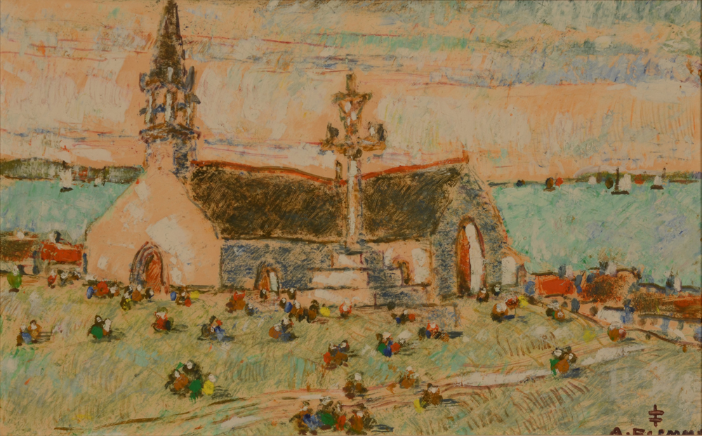 Alfons Blomme Church in Brittanny — Eglise en Bretagne, huile sur panneau