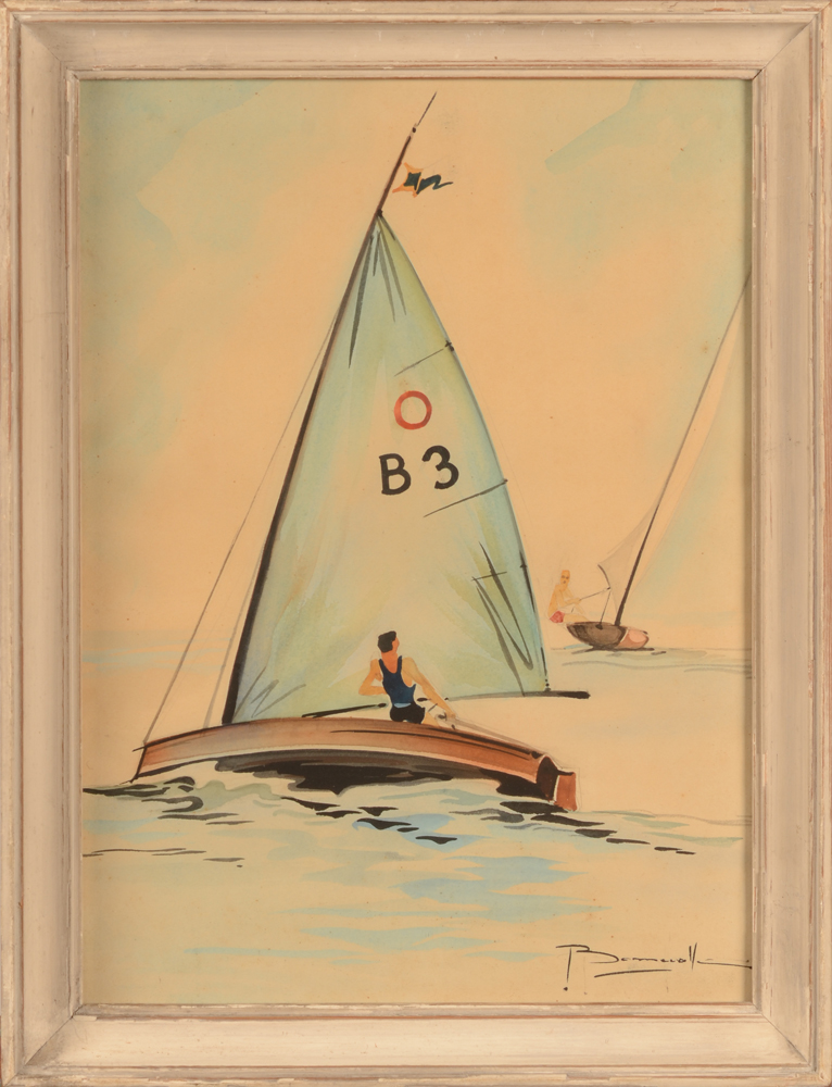 Oscar Bonnevalle — La voile, aquarelle signée