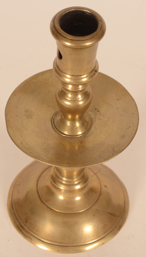 A brass Flemish renaissance candlestick — Detail from above
