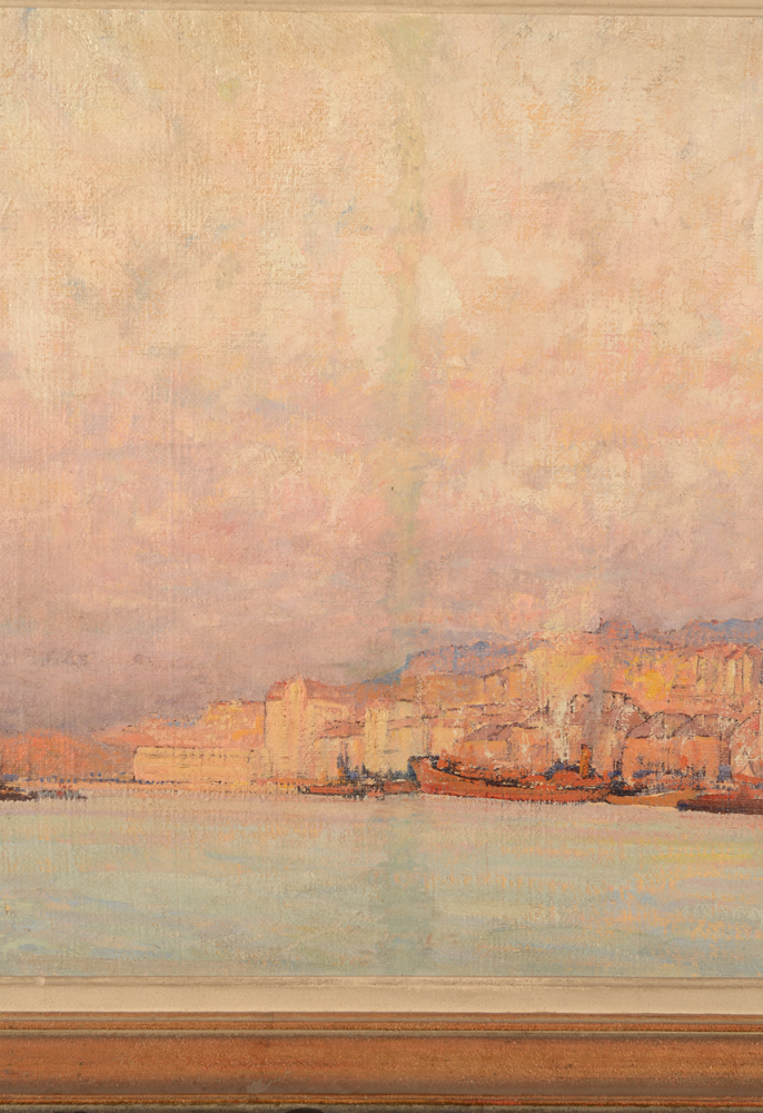 Raoul Léon Brygoo — <p>Detail of the repentir at the centre of the painting, where the two parts are joined, hence the fact that the canvas was laid down on a board. This seems to have been done by the artist.</p>