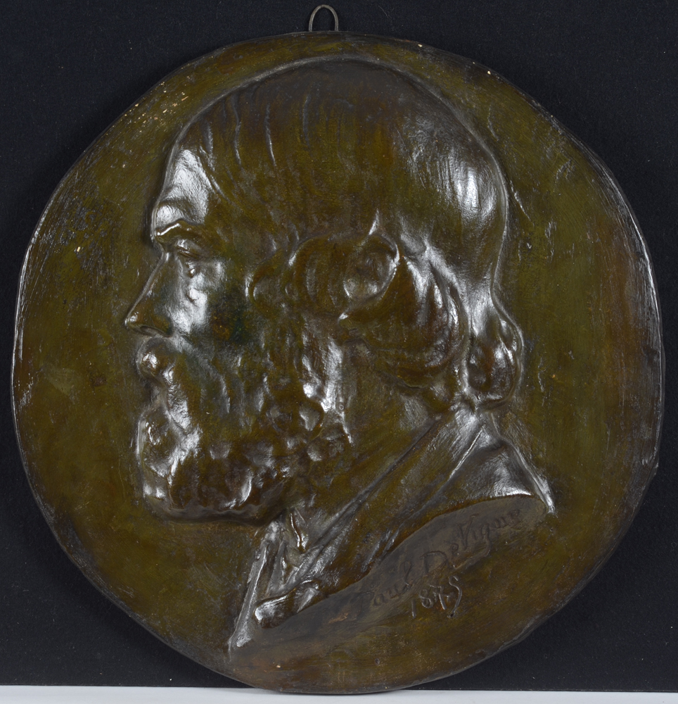 Paul De Vigne — Médaillion du père de l'artiste, en platre patiné, signée et datée