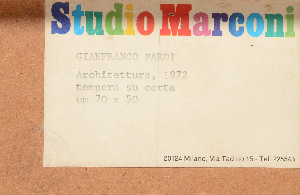 Gianfranco Pardi — detail of the Studio Marconi label at the back