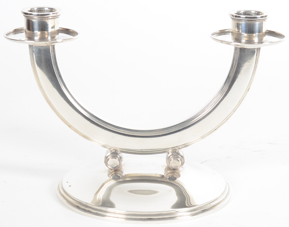 Delheid Frères — candélabre moderniste en argent massif, années 1930